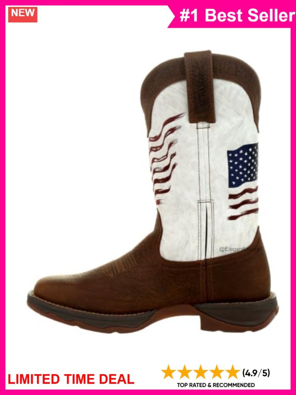 Durango Distressed Flag Embroidery Western Boot Square Toe Leather